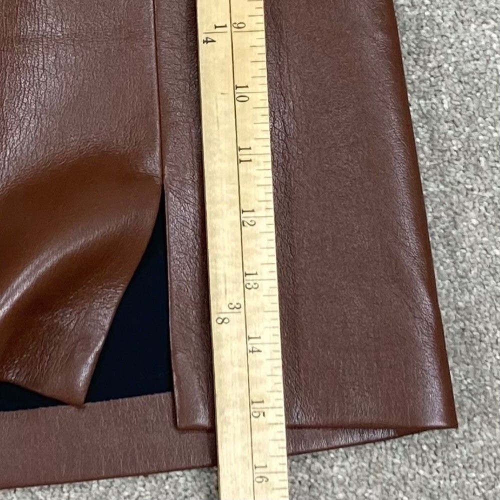 Wilfred Aritzia Vegan Leather Mini Skirt Womens 4 Brown Front Slit Academia New - Picture 10 of 13